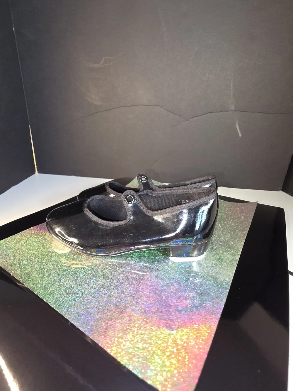 ABT American Ballet Theater Spotlights Black Patent Tap Jazz Shoes Sz 8.5 Flaw**